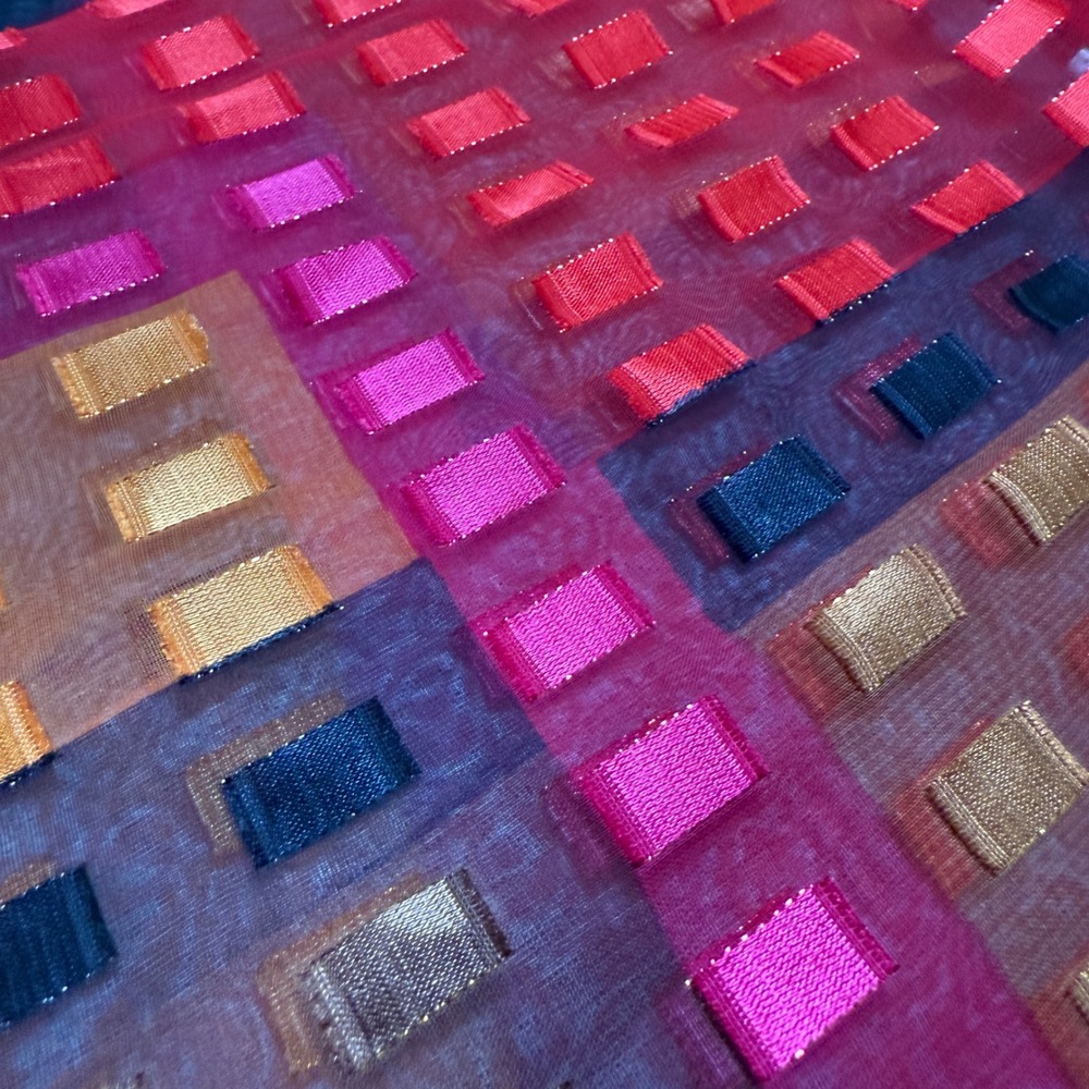 Sheer Geometric Scarf Red Gold Pink Black Sheer‎ Patterned Accessory - Picture 2 of 5